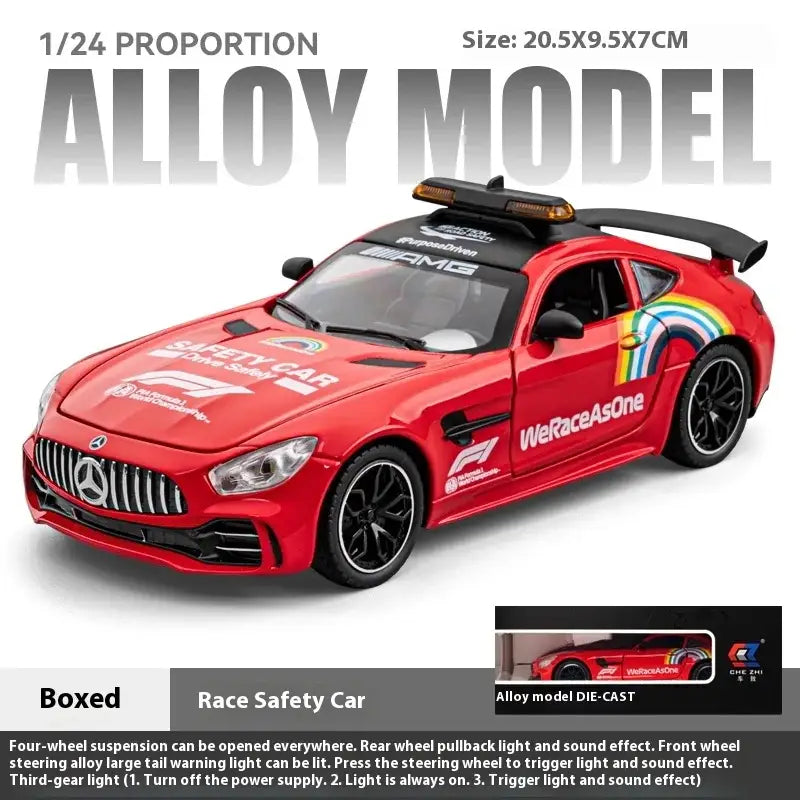 AMG F1 Safety Car 1:24 – Metalowy Model z Oświetleniem - Czerwony z pudełkiem
