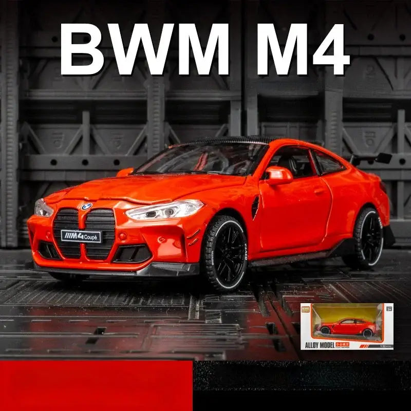 BMW M4 1:32 – Metalowy Model Sportowego Samochodu z Efektami Dźwiękowymi i Świetlnymi - Czerwony z pudełkiem