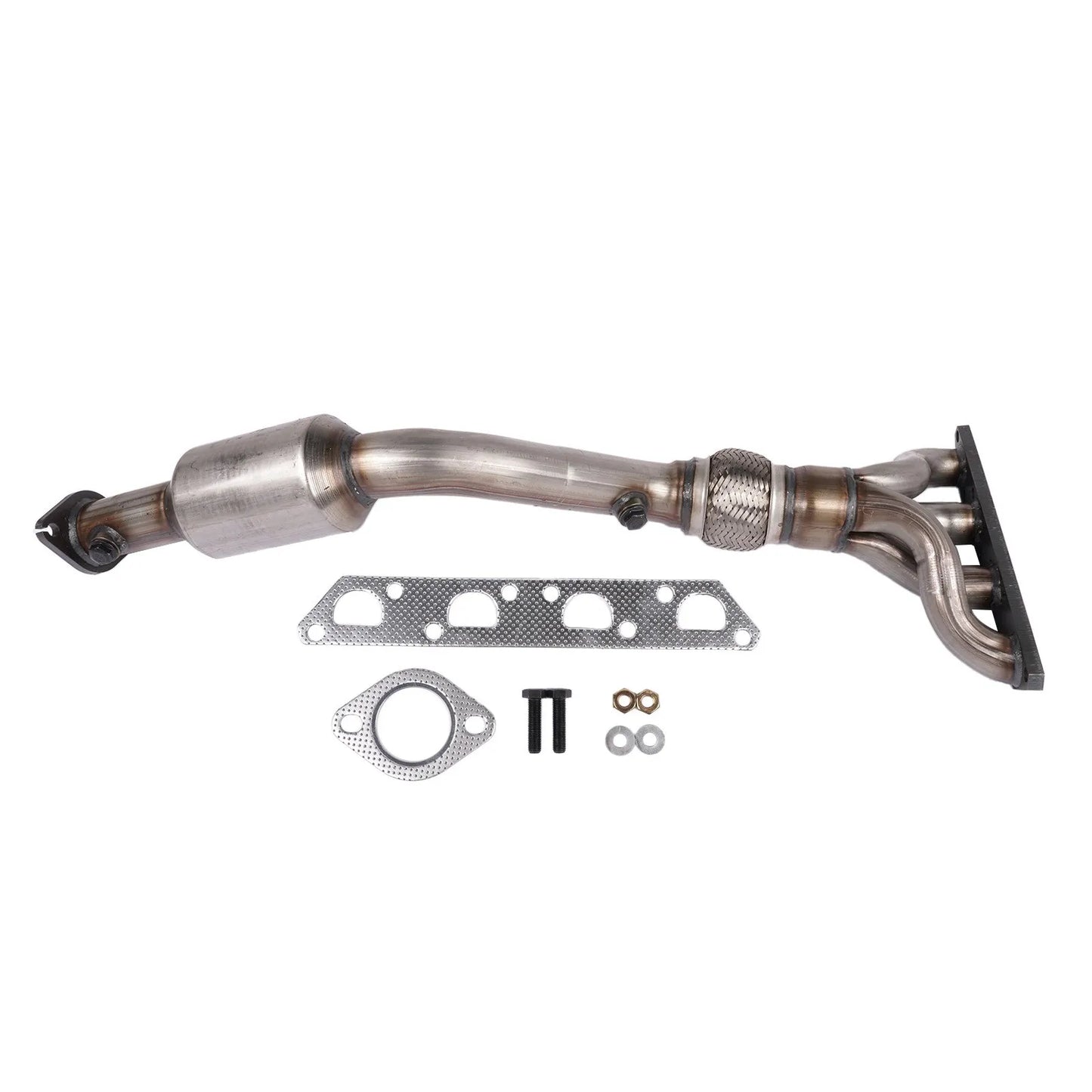 Metaliczny srebrny katalizator kolektora wydechowego z cylindryczną obudową do mini cooper s r50 r52 r53 2001 2006