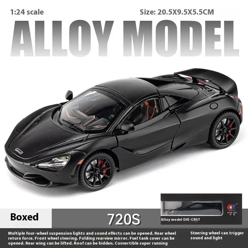 McLaren 720S 1:24 – Metalowy Model Samochodu Sportowego Amortyzowane Koła Realistyczna Replika Idealny Prezent - Czarny