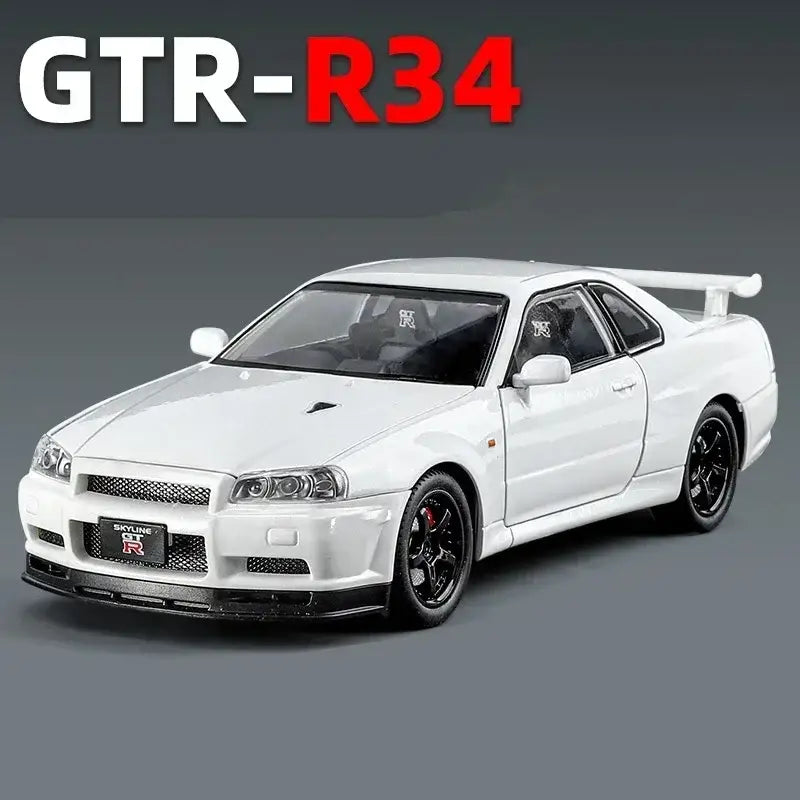 Nissan Skyline GTR R34 1:24 – Metalowy Model Samochodu Z Dźwiękiem i Światłem Idealny Prezent - Biały
