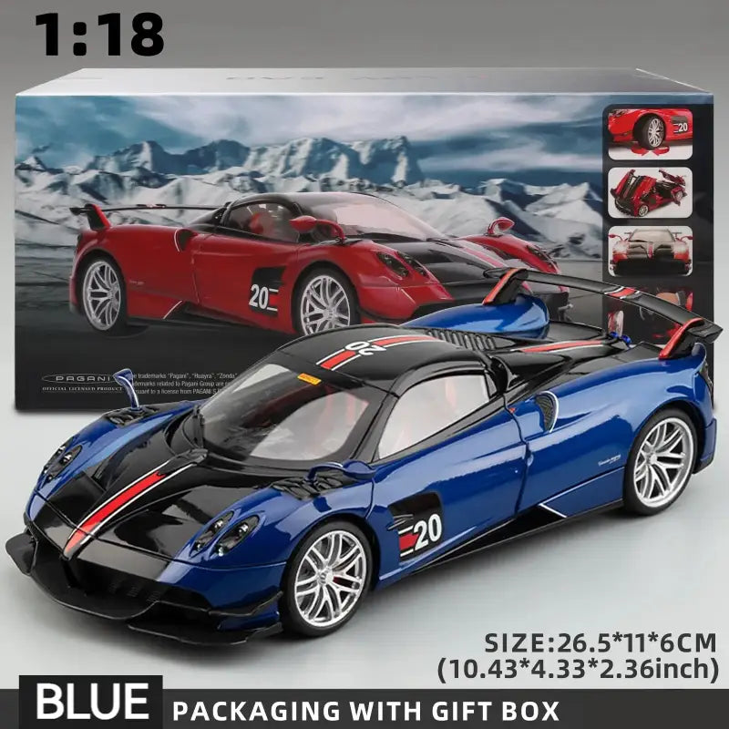 Pagani Huayra BC Blu Francia/Candy Blue 1:18 – Metalowy Model Samochodu z Akcentami Węglowymi | Kolekcjonerska Replika