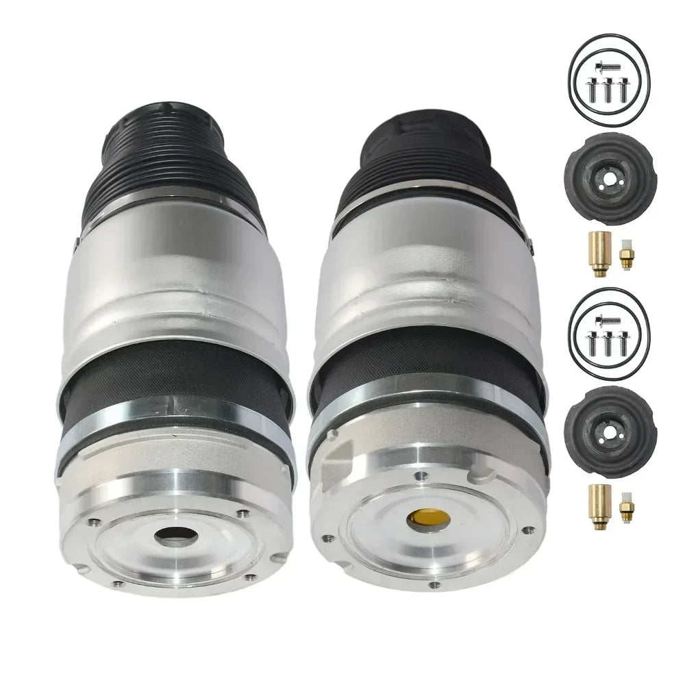 Silver air suspension shock absorbers with black rubber seals and metallic fittings for audi q7 porsche cayenne