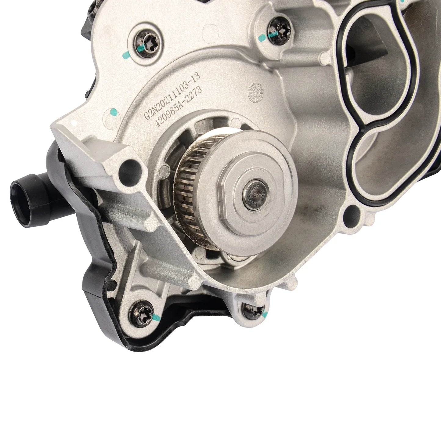 Srebrna aluminiowa pompa wodna silnika ap01 z czarnymi uszczelkami gumowymi i zespołem zębatek do vw mk6 04e121600d 04e121600h 04c121600k