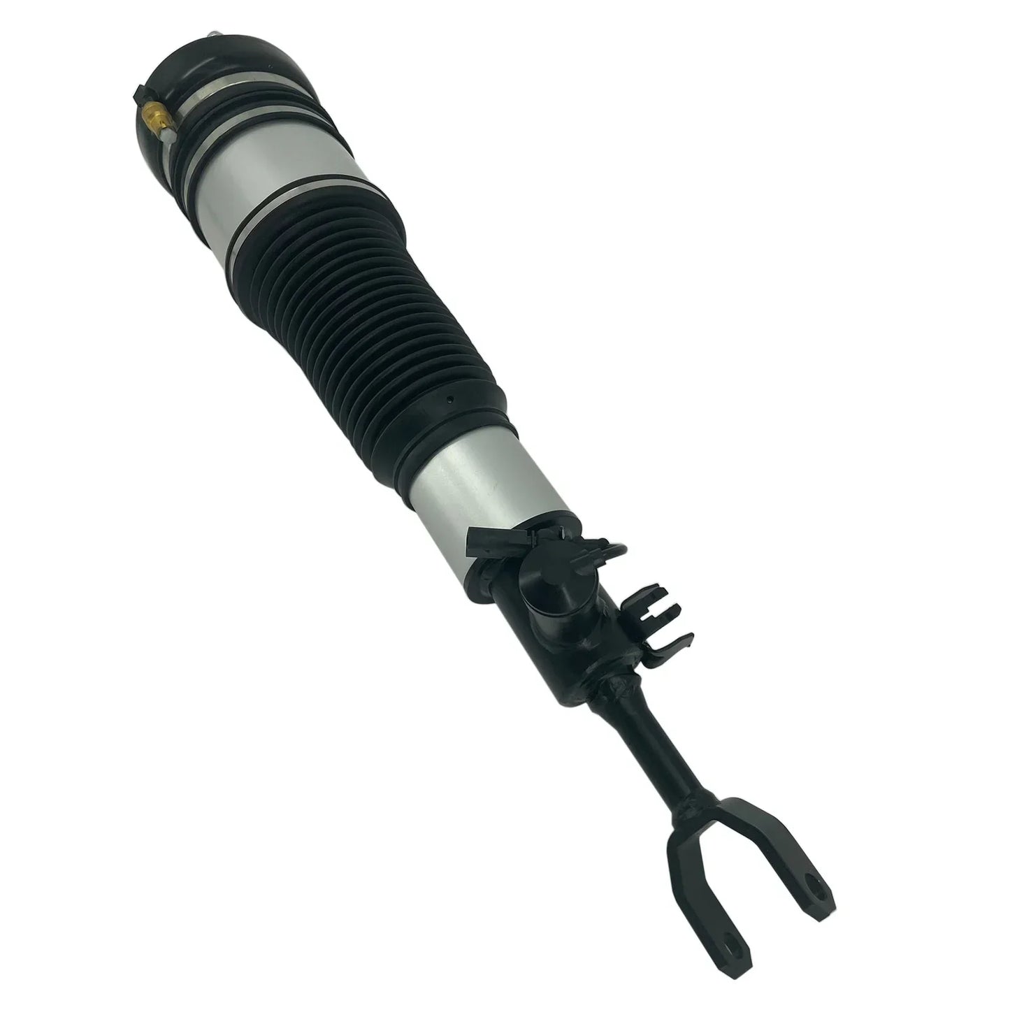 Front right black and silver air spring strut with ribbed rubber boot and metal bracket for audi a6 quattro base 6cyl