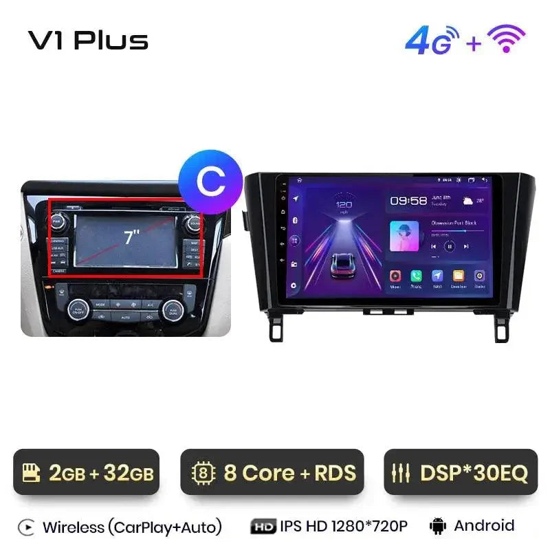 Radio nawigacja Nissan Qashqai J11 Nissan X trail T32 2014-2017 Android Auto Carplay - Multigenus
