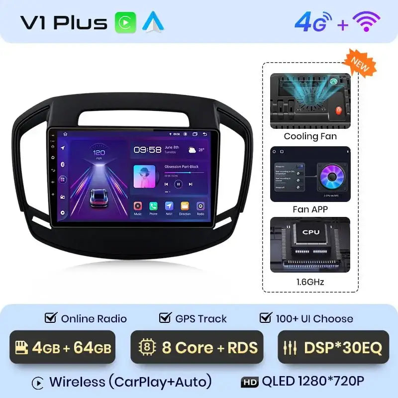 V1 Plus Radio Samochodowe dla Opel Insignia 2013 - 2017 | Bezprzewodowy CarPlay i Android Auto | 2DIN Bez DVD - Multigenus