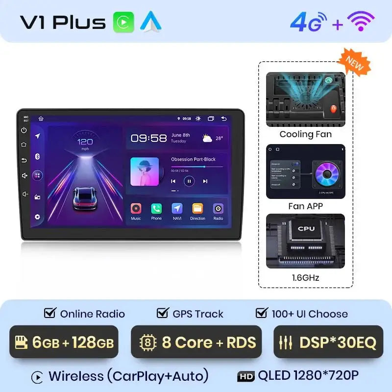 Radio samochodowe V1 Plus do Peugeot 407 (2004 - 2011) z bezprzewodowym CarPlay i Android Auto – Bez 2DIN DVD - Multigenus