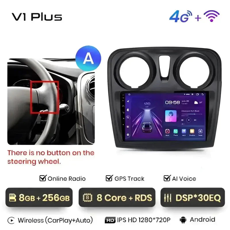 Radio nawigacja Renault Logan 2 Sandero 2014-2019 Android Auto Carplay - Multigenus