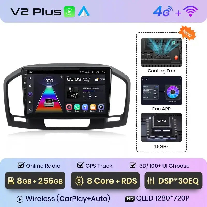 Radio Samochodowe V1 Plus dla Buick Regal i Opel Insignia (2009 - 2013) - Bezprzewodowy CarPlay i Android Auto - Odtwarzacz DVD 2 DIN - Multigenus