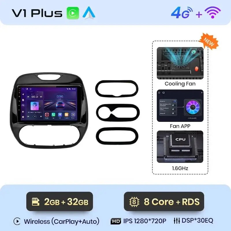Inteligentne radio V1 AI Voice Wireless CarPlay i Android Auto dla Renault Captur (2016 - 2019) | 4G Multimedia GPS | 2 - DIN Autoradio - Multigenus