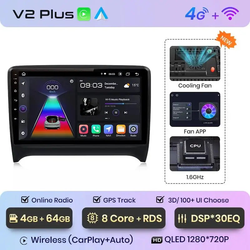 Radio samochodowe V1 Plus do Audi TT MK2 8J (2006 - 2014) - Bezprzewodowy CarPlay i Android Auto | Inteligentny system, brak DVD 2 - DIN - Multigenus