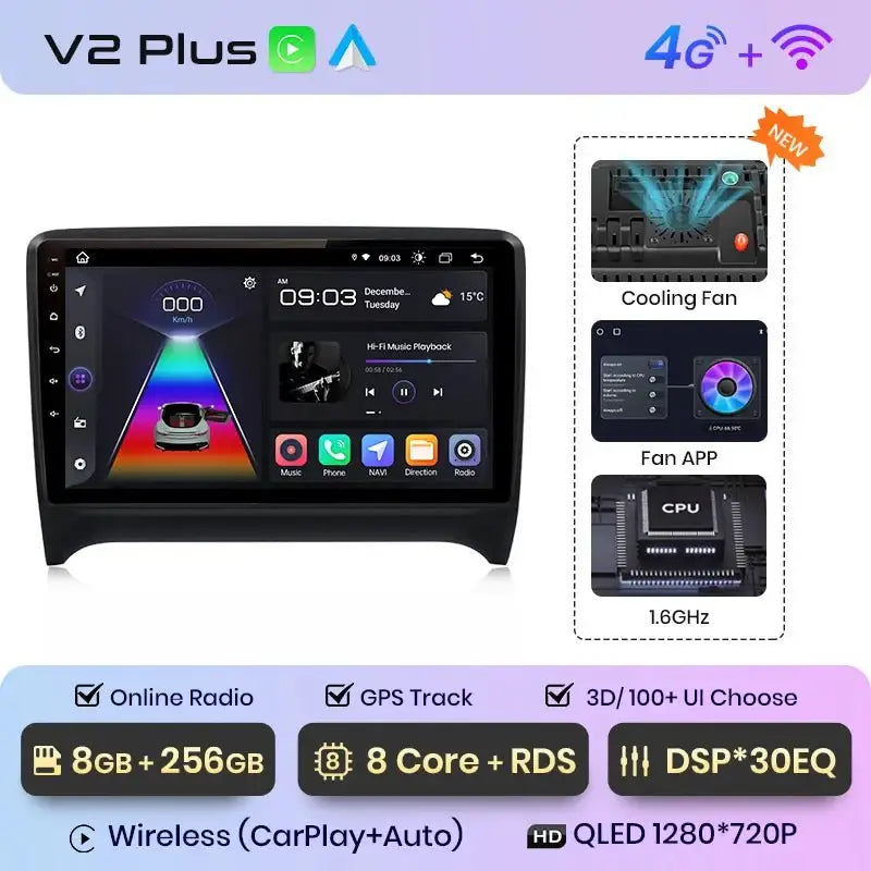 Radio samochodowe V1 Plus do Audi TT MK2 8J (2006 - 2014) - Bezprzewodowy CarPlay i Android Auto | Inteligentny system, brak DVD 2 - DIN - Multigenus