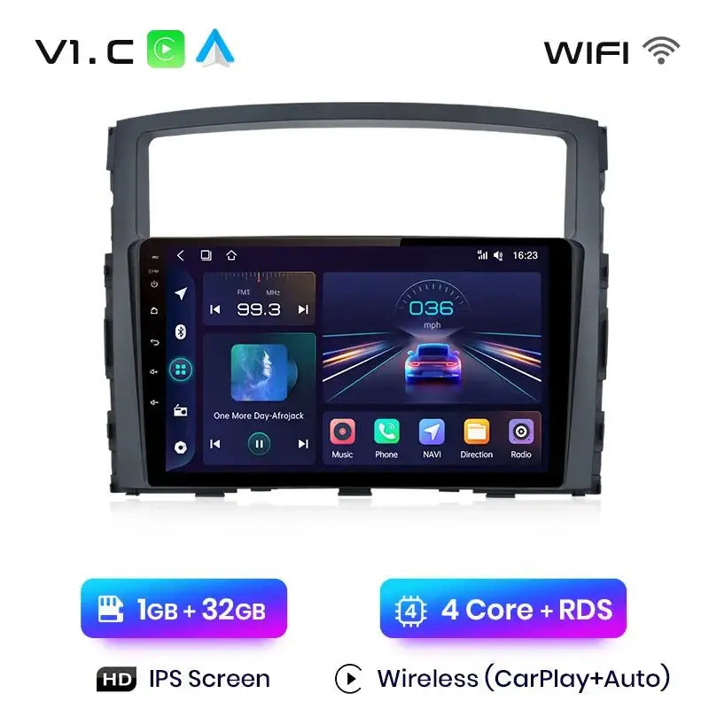 Radio samochodowe V1 Plus do Mitsubishi Pajero 4 (2006 - 2014) | Bezprzewodowy CarPlay i Android Auto | Ekran dotykowy 9 - Multigenus