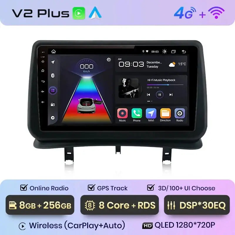 Najlepszy odtwarzacz multimedialny 2DIN Android Auto do Renault Clio 3 (2005 - 2014) z GPS i CarPlay - Multigenus