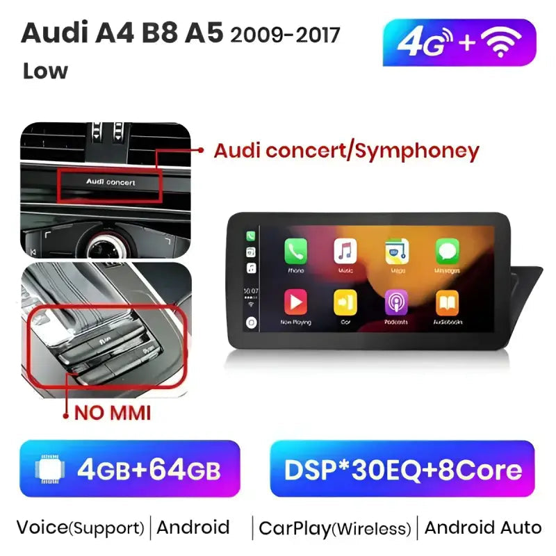 Radio nawigacja Audi A4 B8 A5 2009-2017 10.25“ CarPlay Android Auto - Multigenus