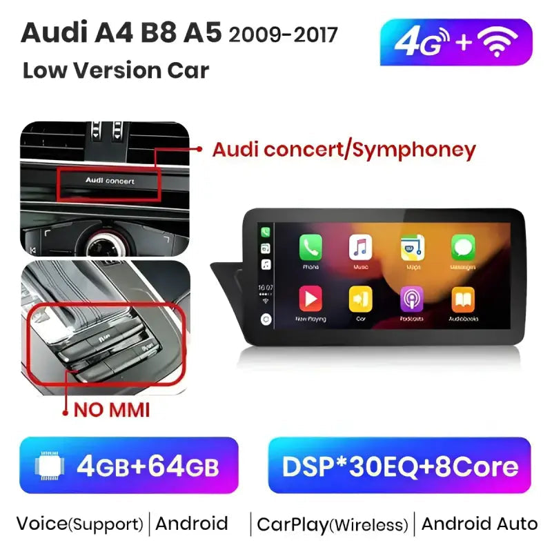 Radio nawigacja Audi A4 B8 A5 2009-2017 10.25“ CarPlay Android Auto - Multigenus