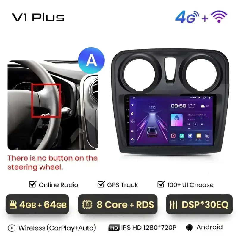 Radio nawigacja Renault Logan 2 Sandero 2014-2019 Android Auto Carplay - Multigenus