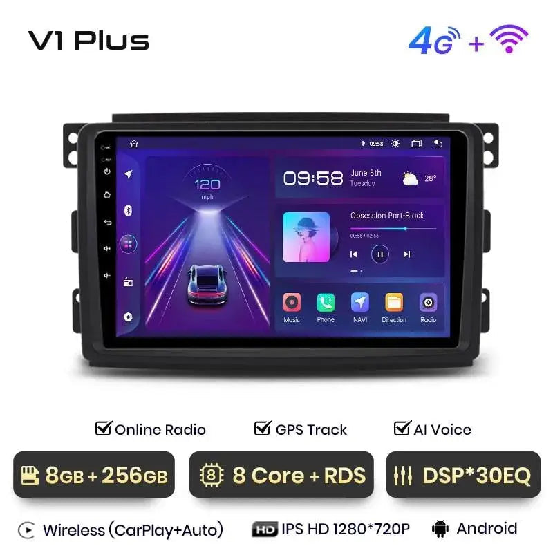 Radio nawigacja Smart Fortwo 2005 - 2010 Android Auto GPS Carplay - Multigenus