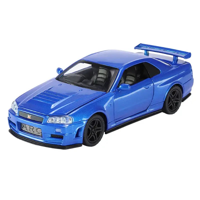 Skyline Ares GTR R34 1:32 – Metalowy Model Samochodu Wyścigowego z Efektami Dźwiękowymi i Świetlnymi - Niebieski
