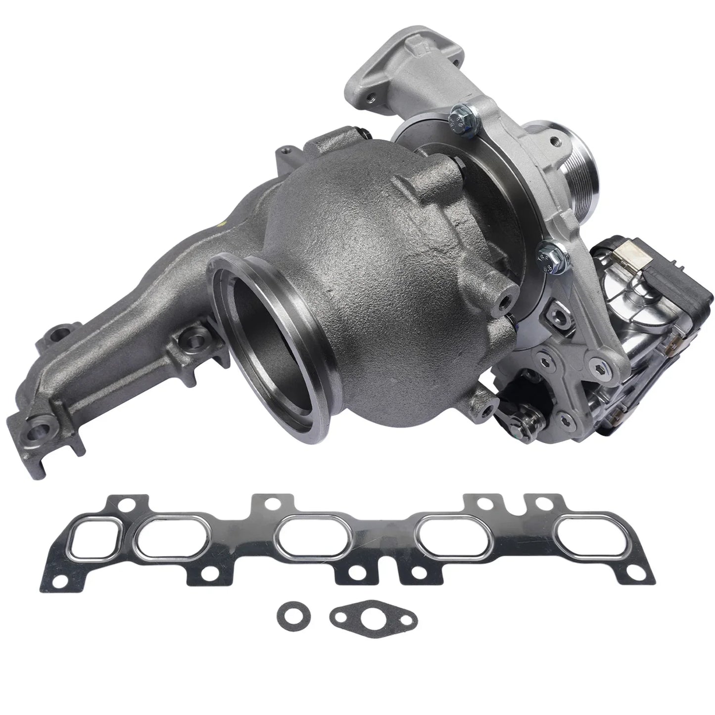 Szary metaliczny turboładowacz ap01 zintegrowany z kolektorem wydechowym do fiat doblo van-based mpv