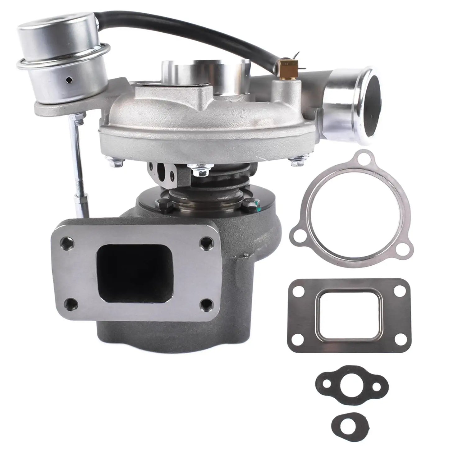 Srebrny metaliczny turboładowacz ap01 z czarnym wężem i uszczelkami do jcb backhoe loader