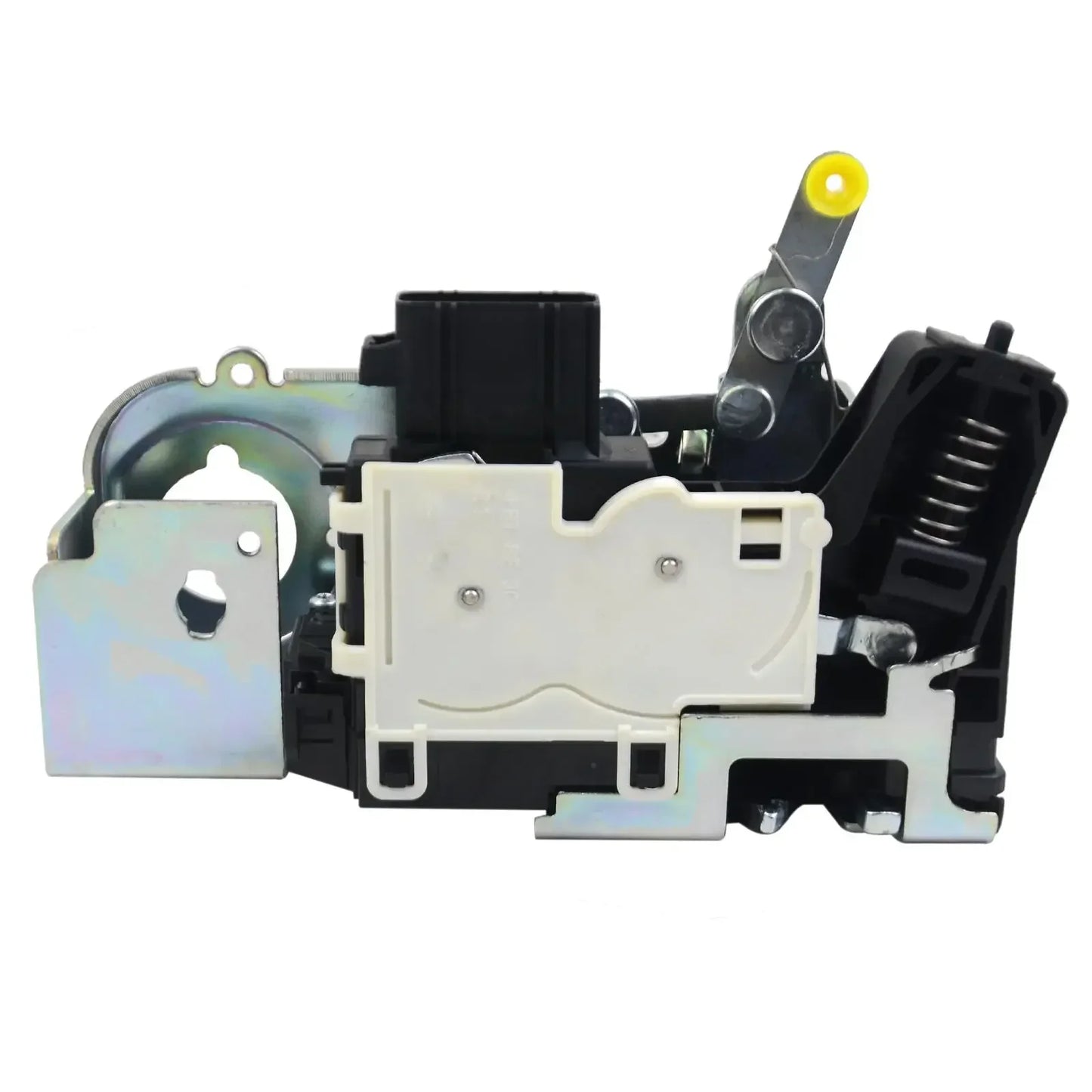 Black and white plastic car door lock actuator with yellow-tipped lever for ford transit mk6 mk7 rear doors 2000-2014