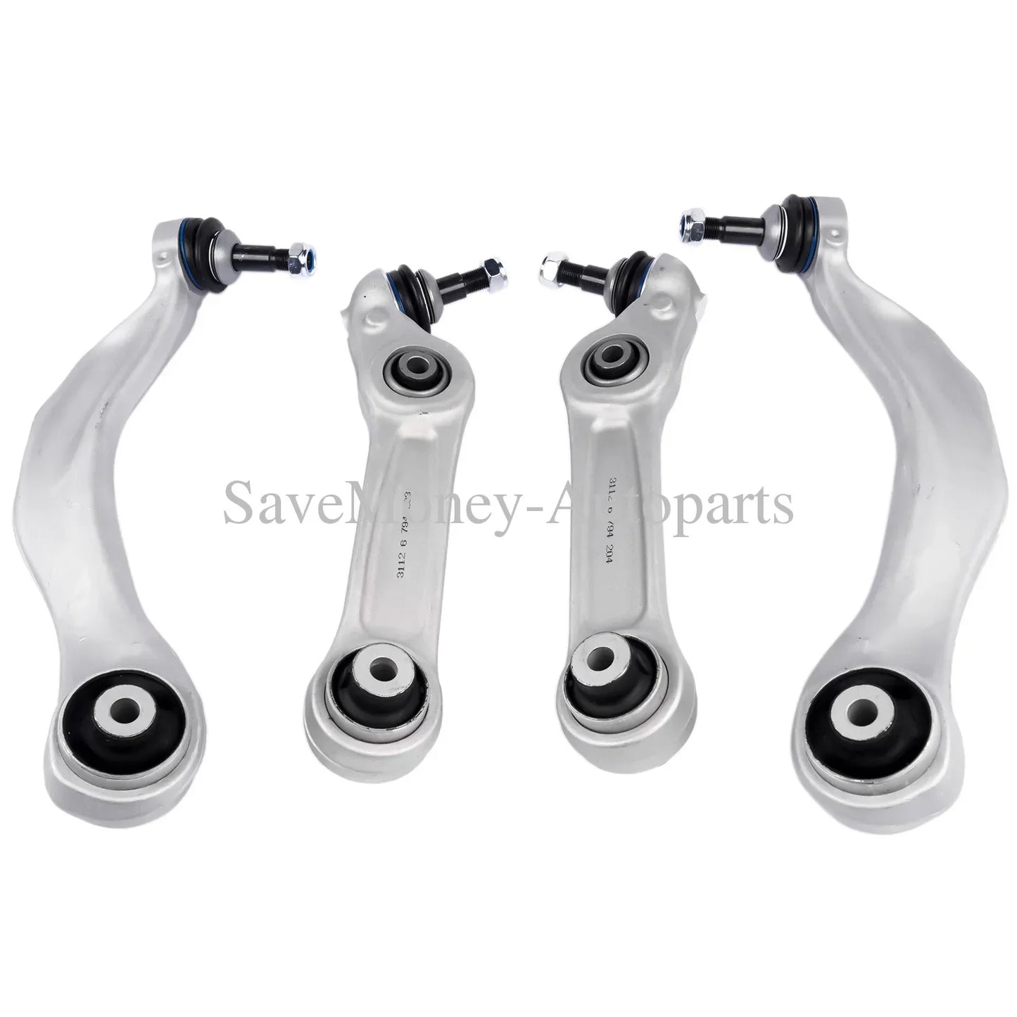 Zestaw czterech srebrnych metalowych wahaczy zawieszenia przedniego z gumowymi tulejami do bmw f11 f10 518d