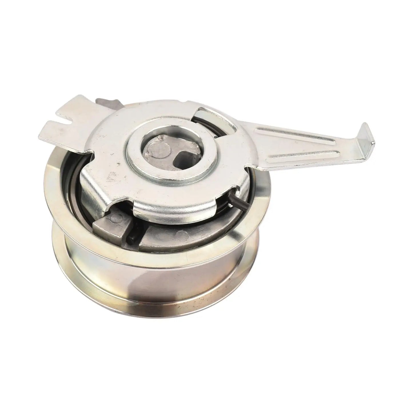 Srebrny metaliczny napinacz paska z centralnym piastą i regulowanym ramieniem do seat leon 04l109243b 03l109244g
