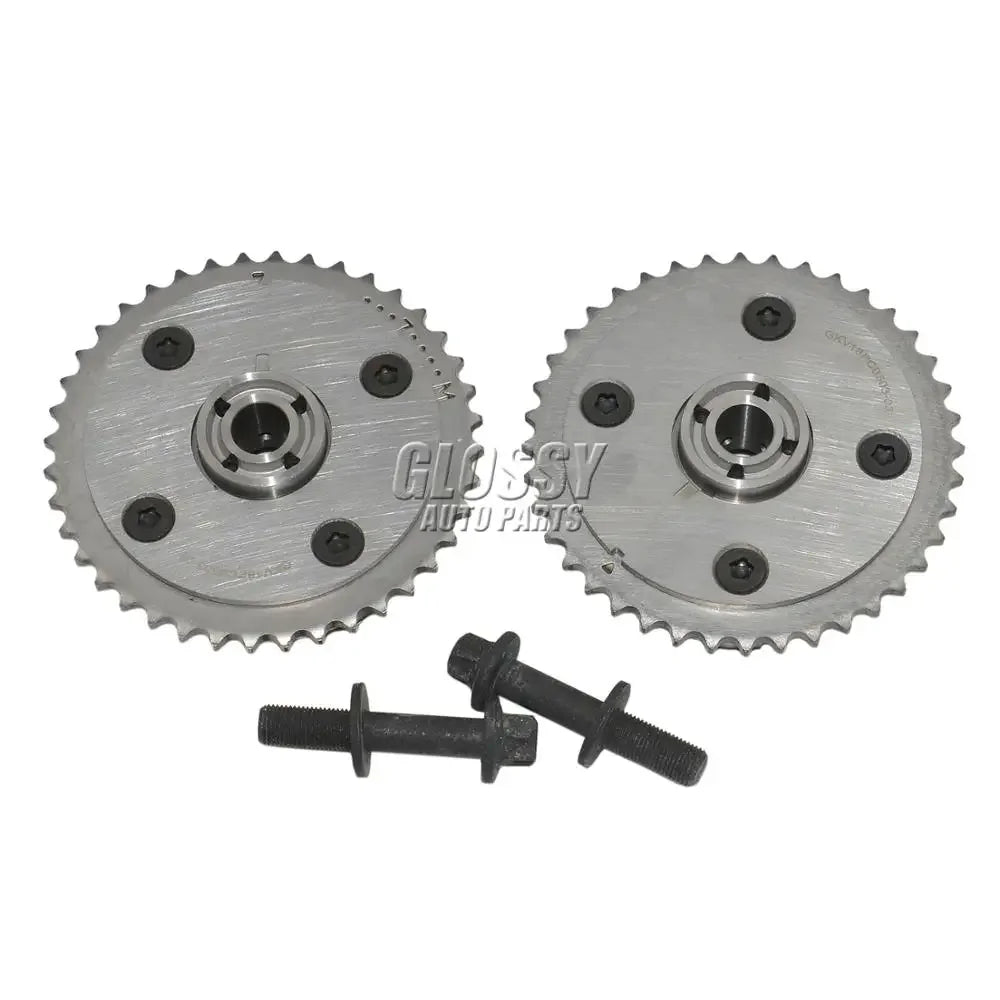Dwa metaliczne srebrne zębatki cam z czarnymi śrubami do zaworów wlotowych bmw f20 f21 f30 f31 mini r55