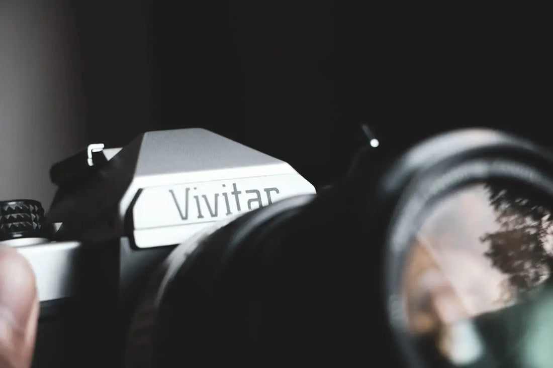 a close up of a camera with a lens