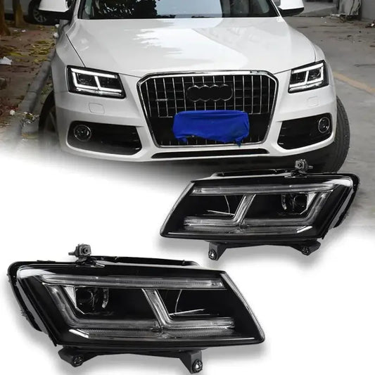 Reflektory Przednie LED Lampy do Audi Q5 2009–2018 – Lampy Przednie z Soczewką Projektorową + DRL + Kierunki