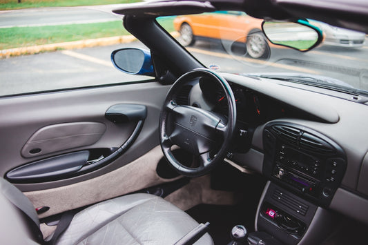 black steering wheel in car