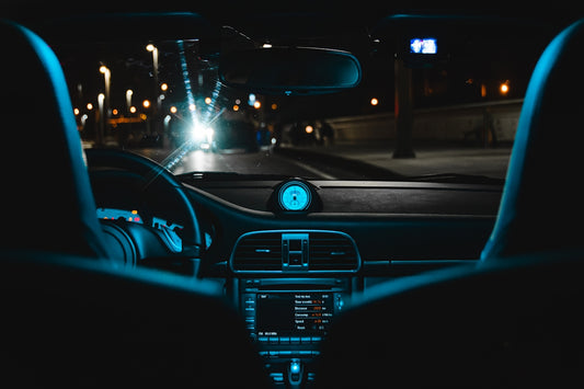 a car driving at night