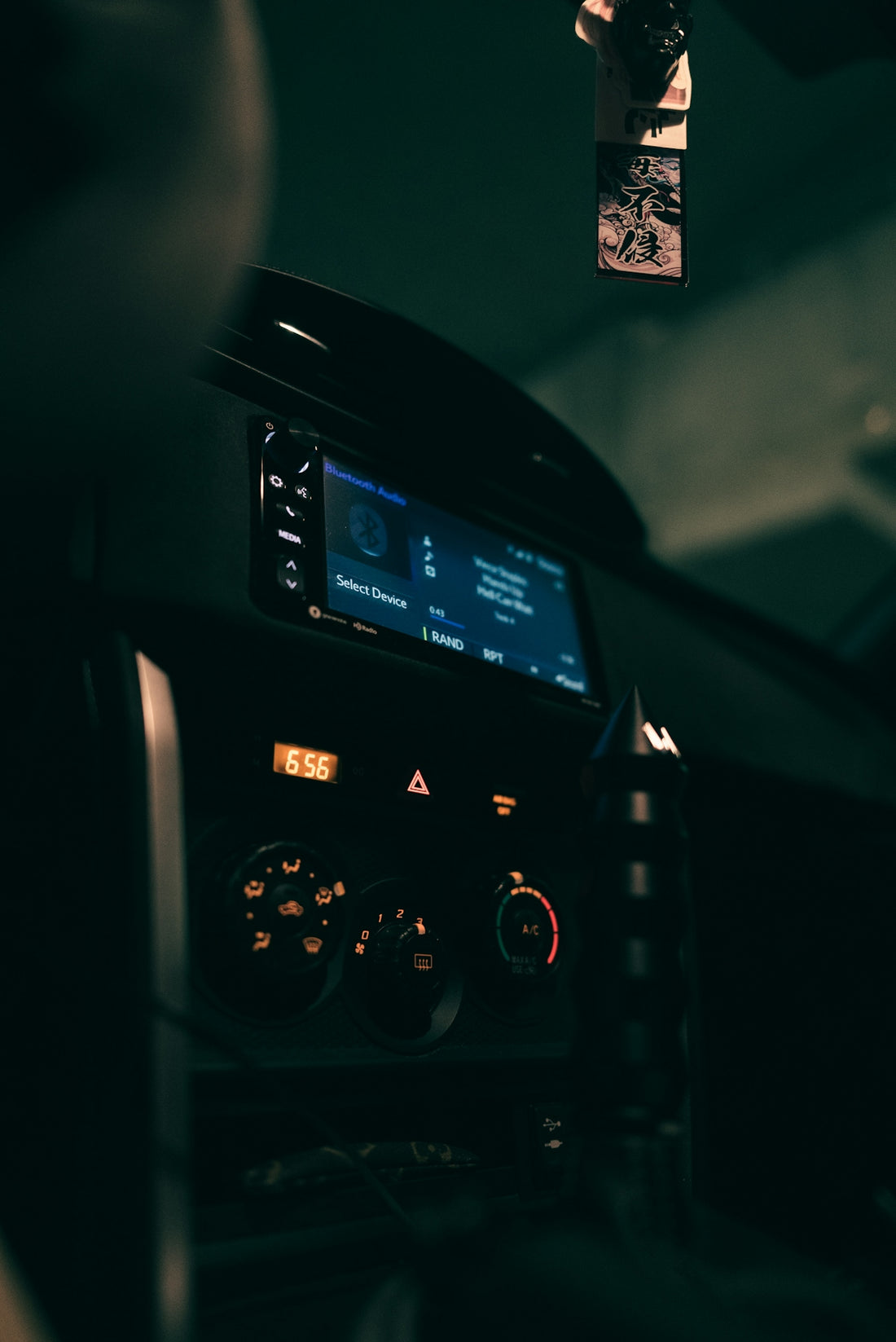 A view of the cockpit of a plane at night