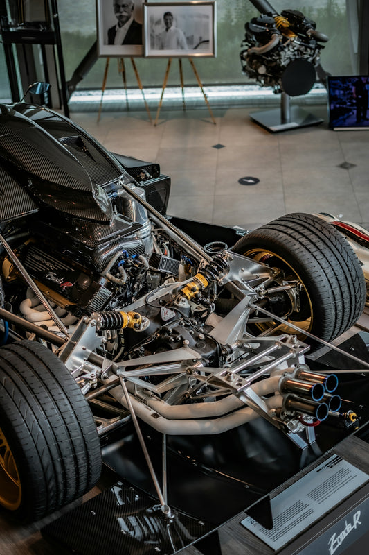 A car that is on display in a building