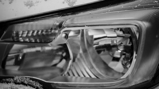 A close up of a car headlight on a car