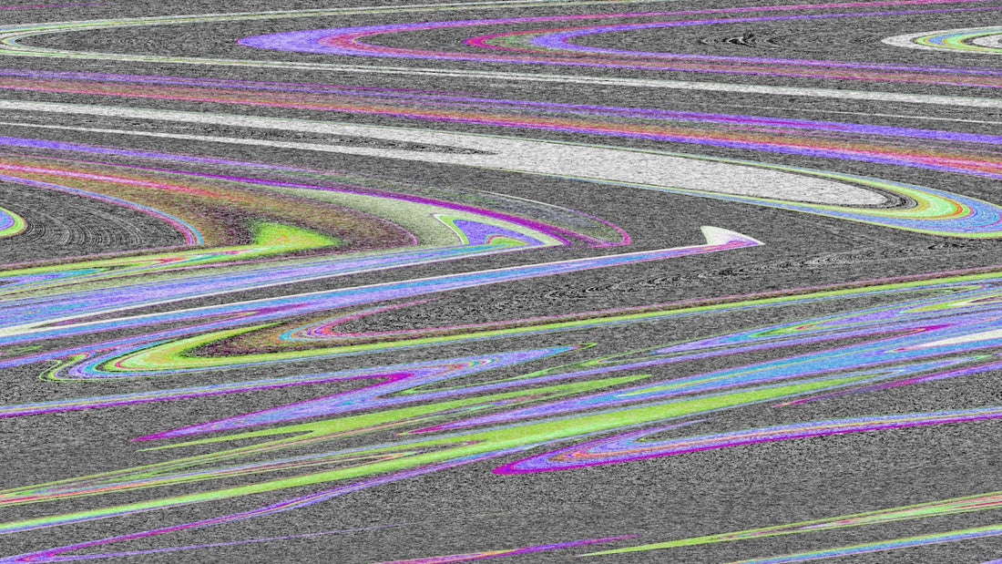 Wavy lines in varied colors form an abstract pattern.