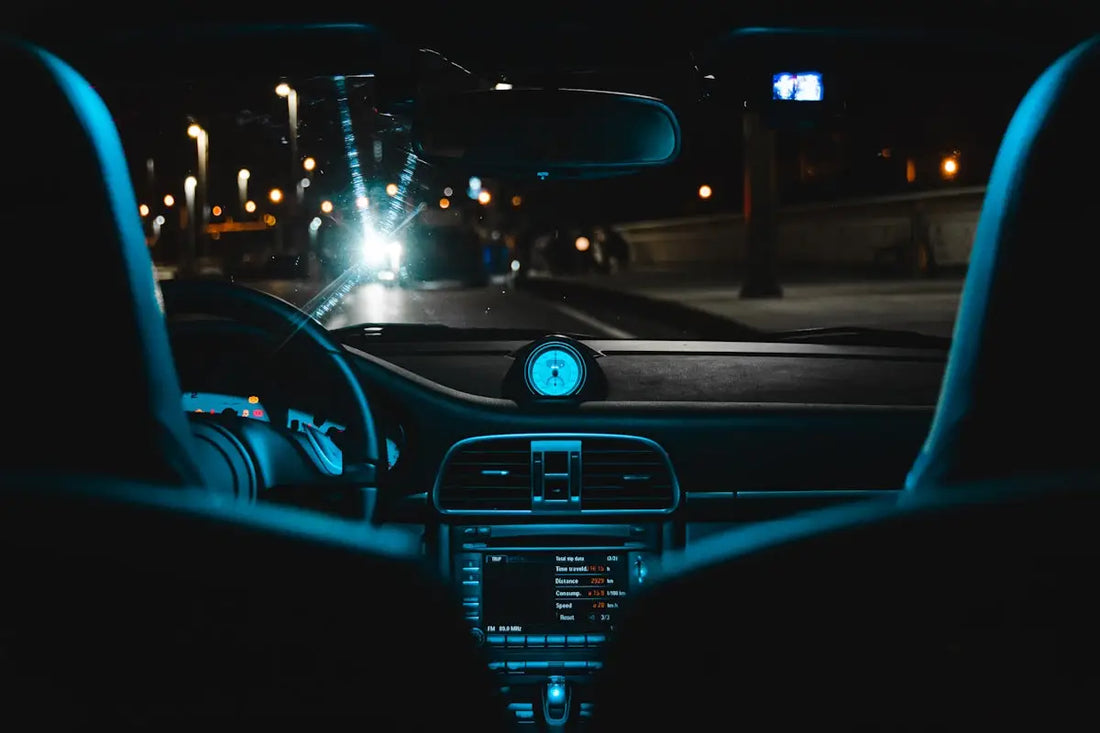 a car driving at night