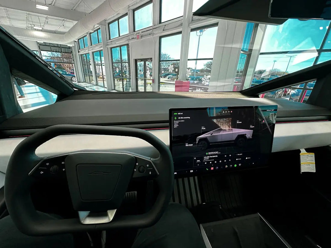 a car dashboard with a laptop on it