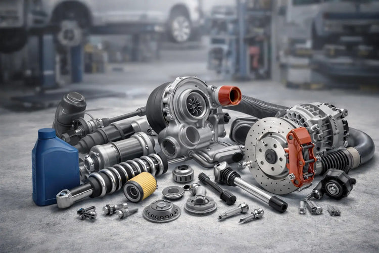 Metalowy turbodoładowanie z czarną obudową i pomarańczowymi akcentami, z skomplikowanymi wewnętrznymi komponentami.