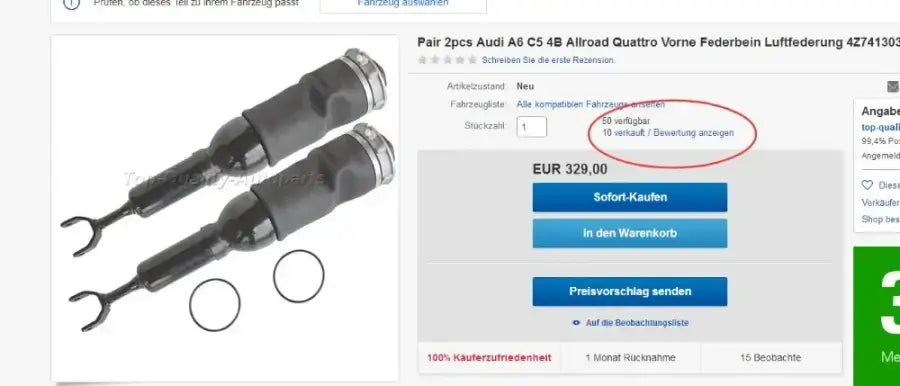 2 Sztuki Sprężyna Powietrzna Amortyzatora Audi A6 C5 4Z7616051B 4Z7413031