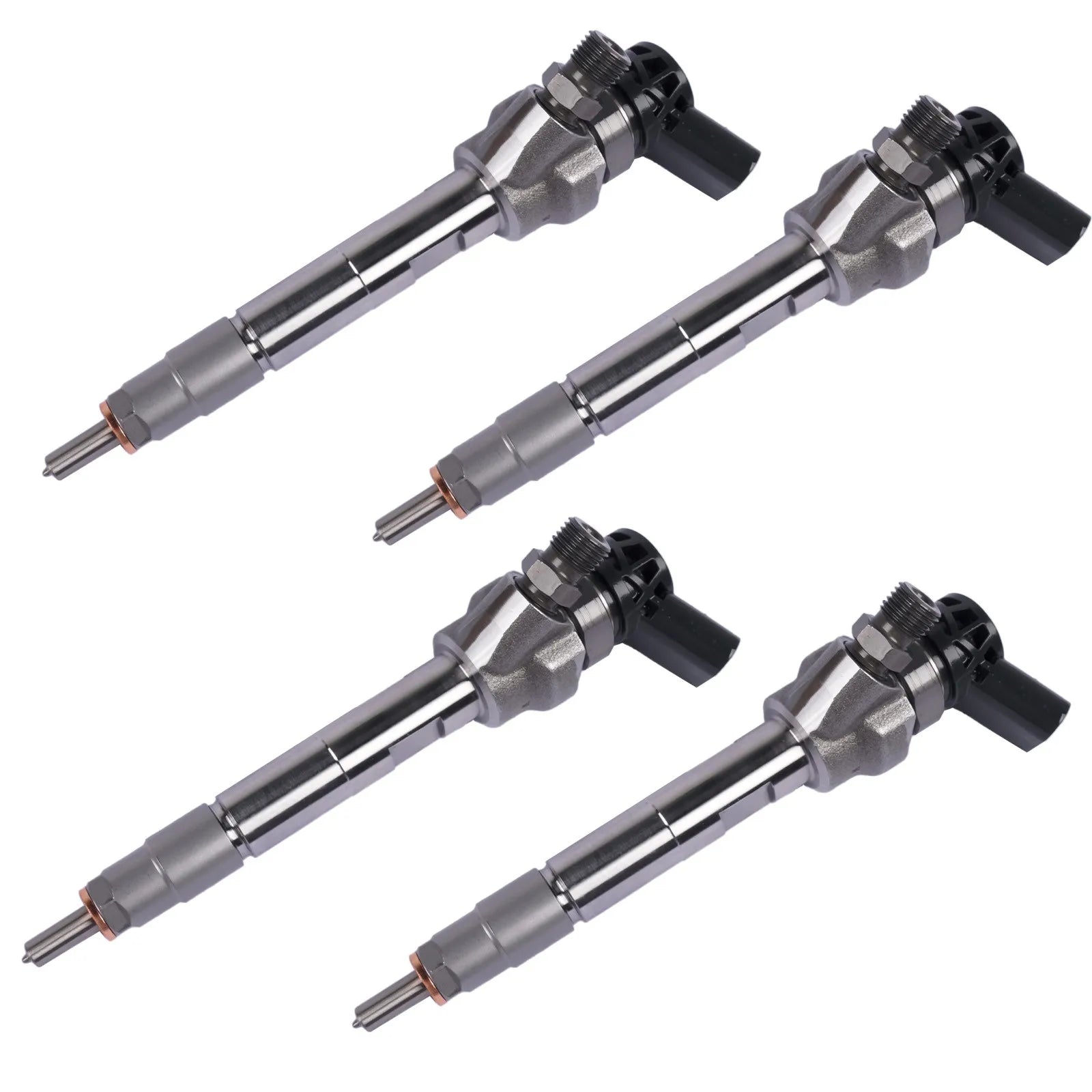 Zestaw czterech metalicznych szarych wtryskiwaczy diesla oem do bmw n47 part number do modeli 120d 220d 320d 325d 520d cm3 bmw