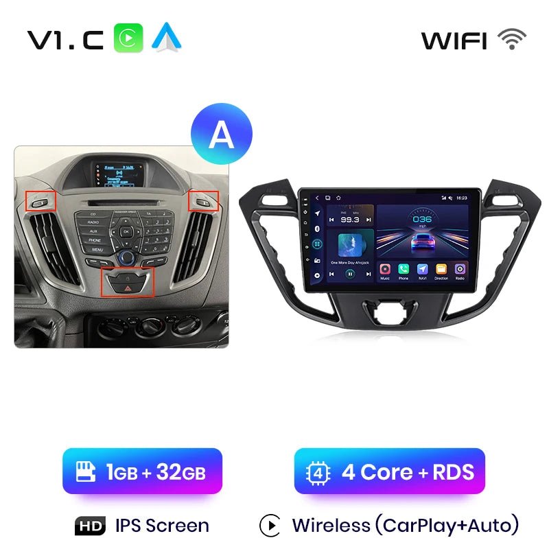 4G Bezprzewodowy CarPlay i Android Auto 2DIN Multimedia GPS Radio do Ford Transit Custom/Tourneo 2013 - 2021 - Multigenus