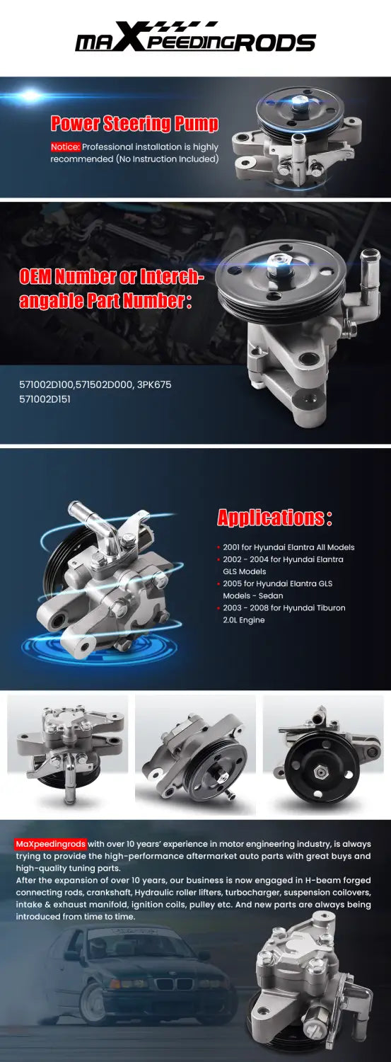 Power Steering Pump for Hyundai Elantra Tiburon 2001-2004 571002D100 57100-2D151