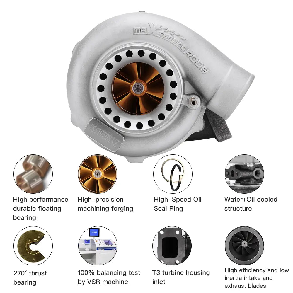 Billet GT35 GT3582 Turbo A/R.63 Com.70 T3 Wate Universal Turbocharger 4/6 Cyl