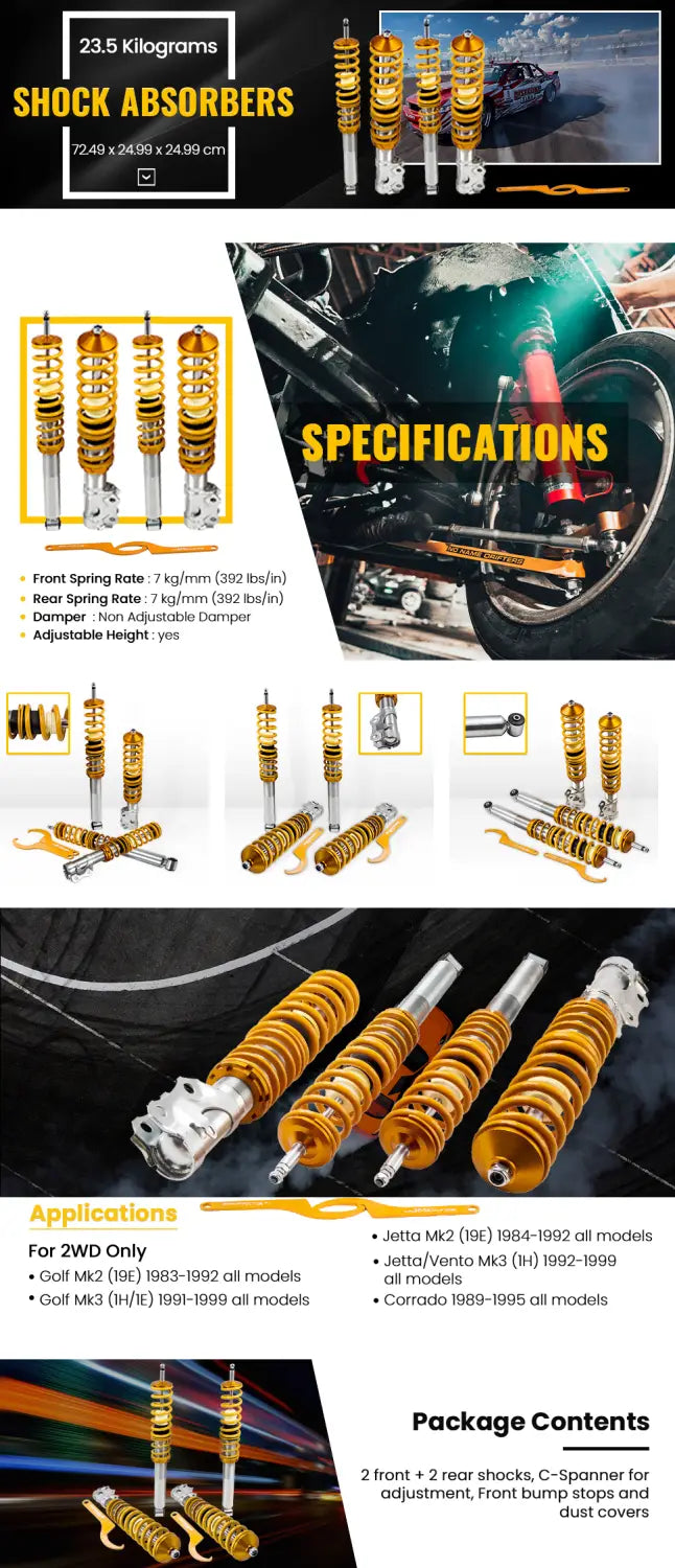 Coilovers Suspension Struts For VW Golf MK2 all models 83-92 for VW Golf MK2 / MK3 Volkswagen Corrado 1989-1995