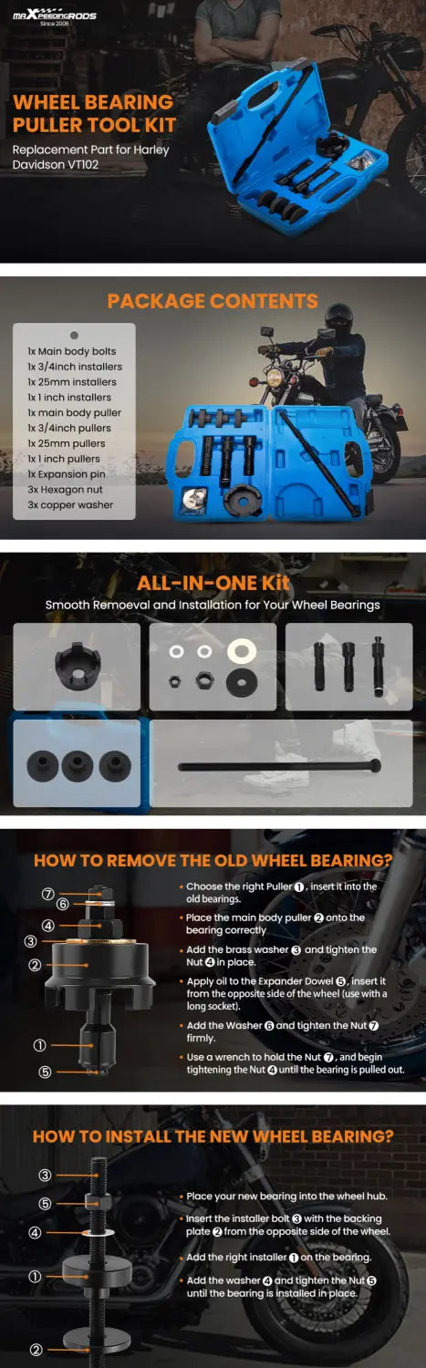 Wheel Bearing Remover Installer Puller Auto Tool for Harley Davidson Motorcycle 18PC Wheel Bearing Remover Installer