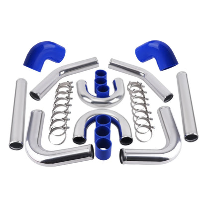 UNIVERSAL TURBO BOOST INTERCOOLER RÖRSATS 2.5" 64MM 8ST ALUMINIUMPIPING BLÅ