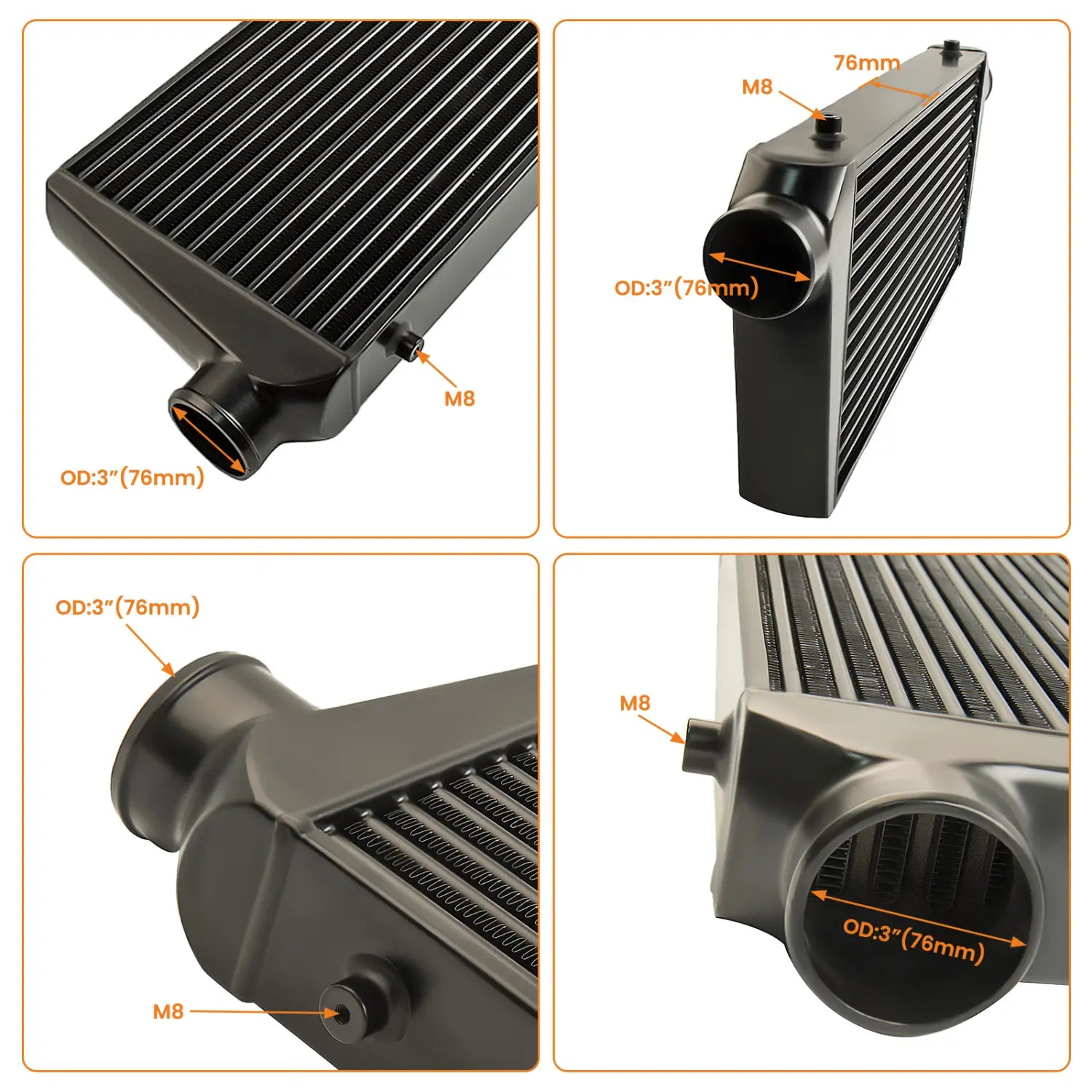 600x300x76 Intercooler 3.0’’ 76mm Inlet Outlet + 2.5’’ 64mm Intercooler Pipe Kits